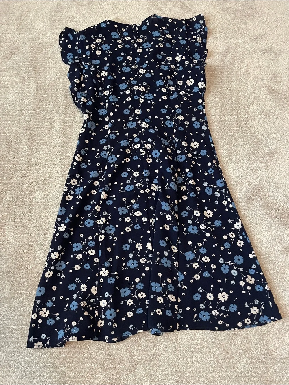 Michael Kors Navy Floral Flutter-Sleeve Dress